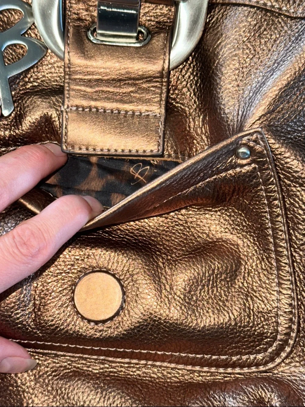b. makowsky Metallic Bronze Leather Crossbody Bag